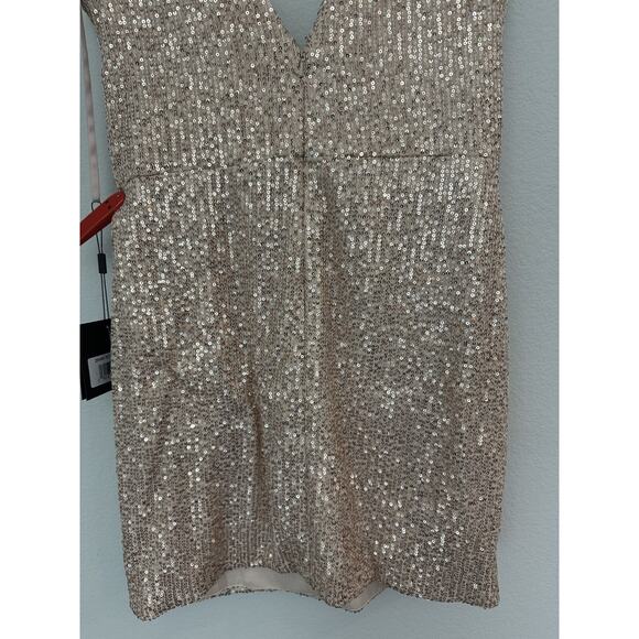 New Ieena For Mac Duggal Rose Gold Sequined V-Neck Dress 26496 Size 10 - Picture 8 of 8